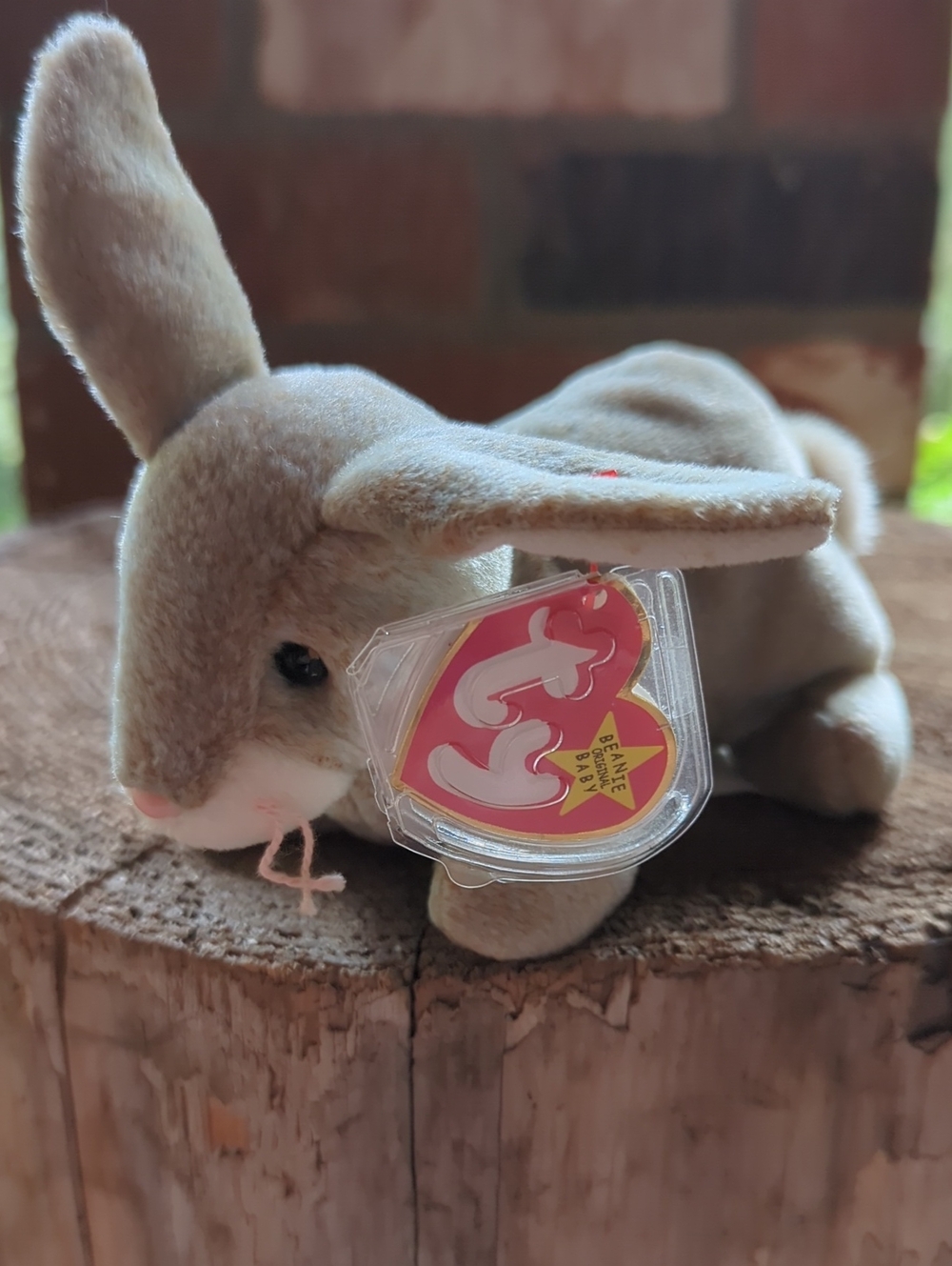 Ty Plush Brown Bunny Beanie with Pink Nose and Tag 1999